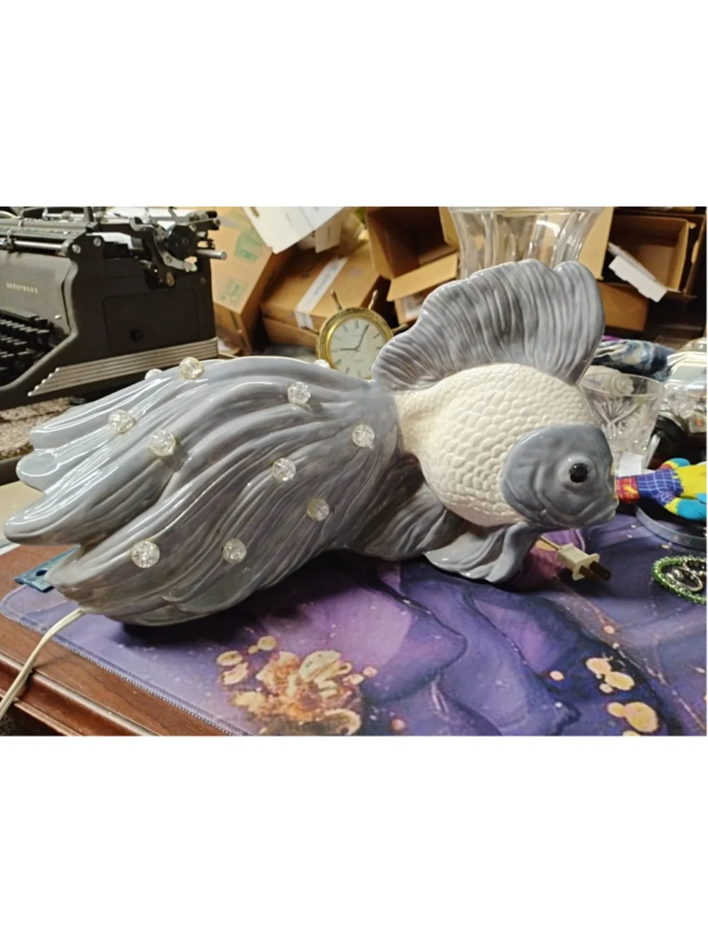 Vintage 1953 Brest MFG Co gray wave koi fish lamp Working